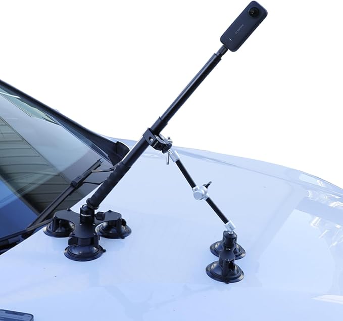 PellKing Suction Car Mount Kit for Insta360 X5/X4, X3,GO 3, 4 in1 Suction Cups with 114cm Selfie Stick Camera Triple Suction Mount Kit for Action Cameras,Compatible with GoPro 11,10,9,8,7(with Stick)
