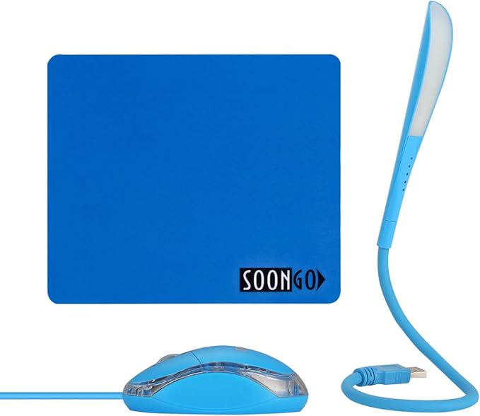 SOON GO Mini Mouse with Pad+USB LED Light 3 in 1 Gift Combo Kids Mice for Laptop Home Office Travel Blue