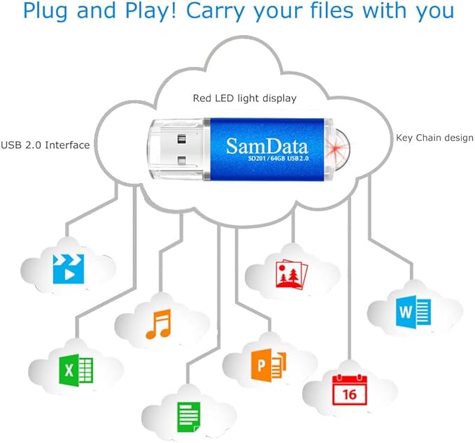 SamData 1 Pack 64GB USB Flash Drives USB 2.0 Thumb Drives Memory Stick Jump Drive Zip Drive, Blue