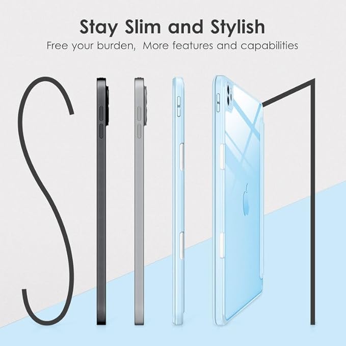 VIKESI for iPad Pro 11 Inch 4th/3rd/2nd/1st Generation Case, iPad Air 11-inch / 5th / 4th Generation Case with Clear Back,Pencil Holder,Auto Sleep/Wake,Camera Protection,Ice Blue