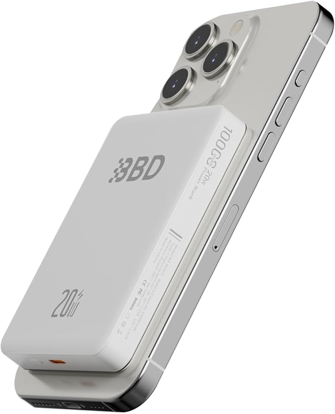 BBD Magsafe Portable Charger,10000mAh Magnetic Power Bank Fast Charging PD 20w with USB C Cable,Slim Magsafe Battery Pack,Wireless Power Bank for iPhone 17/16/15/14/13/12 Series 1 Pack-White