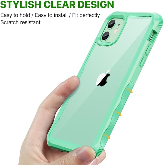 CENHUFO Privacy for iPhone 11 Case, Full Body Phone Case with Built-in 9H Tempered Glass Privacy Screen Protector and Camera Lens Protector, Anti Peep Spy Shockproof Bumper Clear Cover - Green
