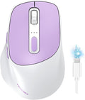 TECKNET 3-Device Wireless Mouse, Rechargeable Dual-Mode (2.4G & BT 5.0), Silent USB-A & Bluetooth Mouse, 6-DPI up to 4800, Wide Compatibility - Purple and White