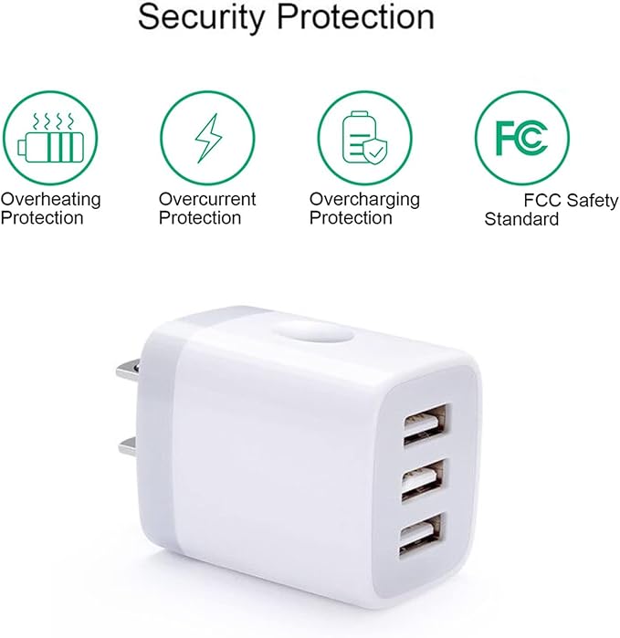 USB Wall Charger Adapter, FiveBox 2PC 18W/3Amp Fast Multiple 3-Ports Wall Charger Plug Box Charger Block Charging Base Cube for iPhone 16 15 14 13 12 11 Mini Pro Max SE XS XR X 8 7 6 Pad, Samsung