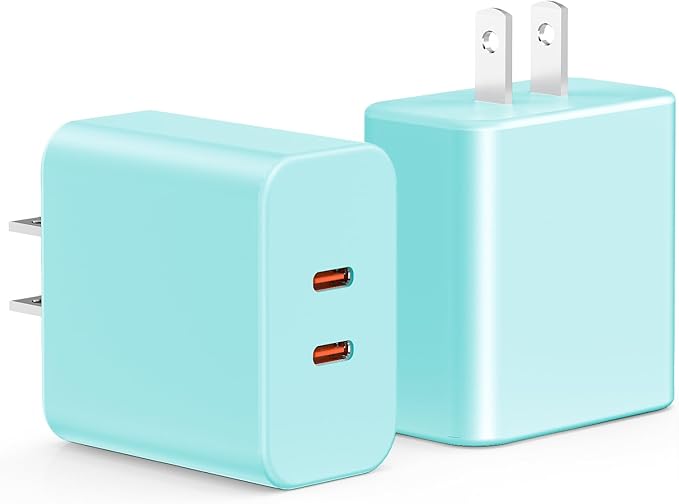 USB C Charger Block, 40W Dual Port Fast Charger 20W Type C Charging Block 3.1A USB Wall Charger Dual Port PD+QC Charging Cube for iPhone 15 16 14 13 12 11 Pro Max XS, iPad, Samsung Phone-Green
