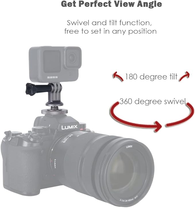 NICEYRIG Hot Shoe Mount Adapter for GoPro Hero 10/9/8/7/6/5, DJI Osmo Action, AKASO Brave 8/7/6 Applicable for Tripod Selfie Stick Monopod and DSLR Camera - 434
