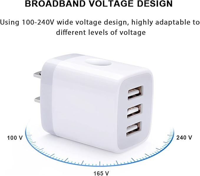 USB Wall Charger Adapter, FiveBox 2PC 18W/3Amp Fast Multiple 3-Ports Wall Charger Plug Box Charger Block Charging Base Cube for iPhone 16 15 14 13 12 11 Mini Pro Max SE XS XR X 8 7 6 Pad, Samsung