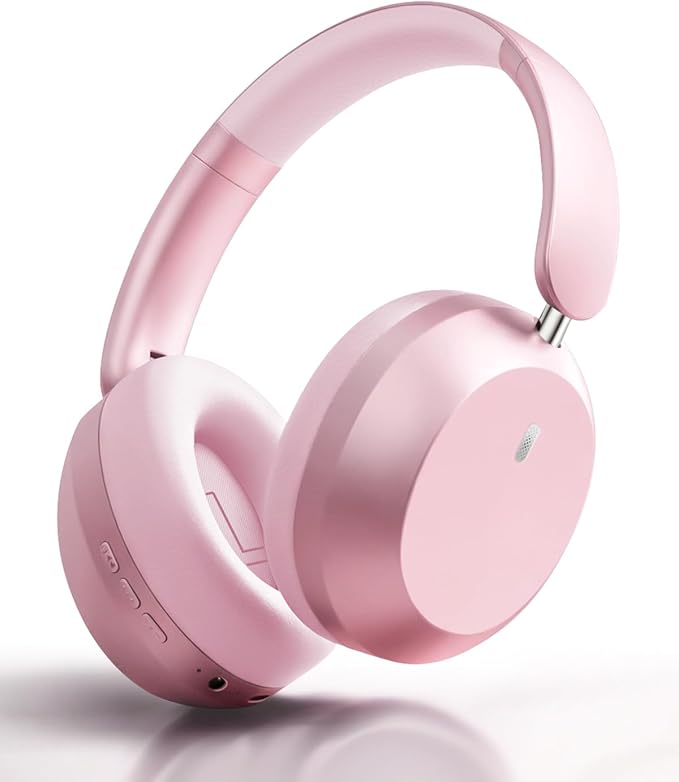 Wentronic Y05 Bluetooth Over-Ear Headphones with Active Noise Cancelling, Hi-Res Audio, 48H Playtime, Built-in Mic, Wired/Wireless, Works with iOS, Android & PC, Pink