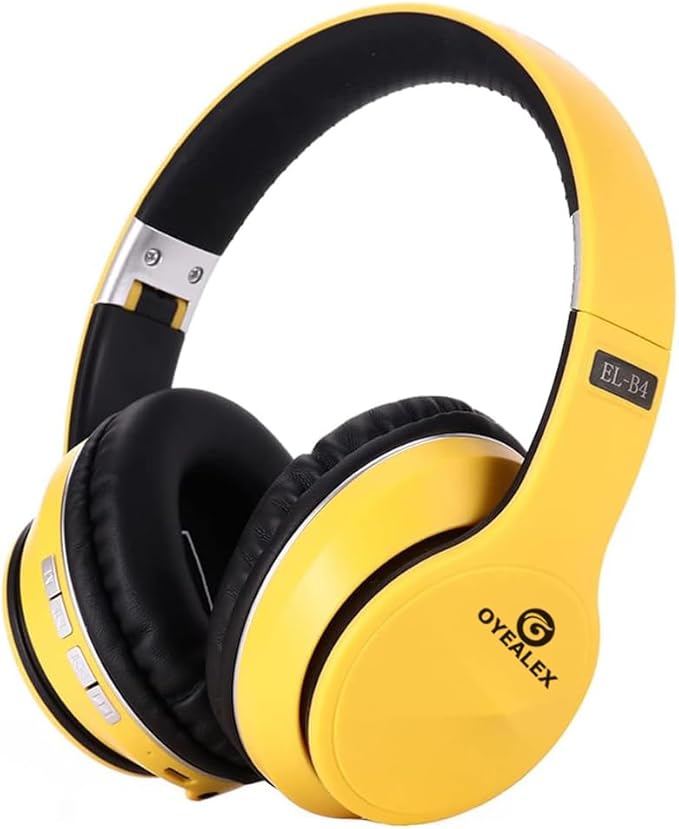 Active Noise Cancelling Headphones, Wireless Over Ear Bluetooth Headphones with Microphone Foldable Headphone with HiFi Audio Deep Bass for Home Travel Office Yellow