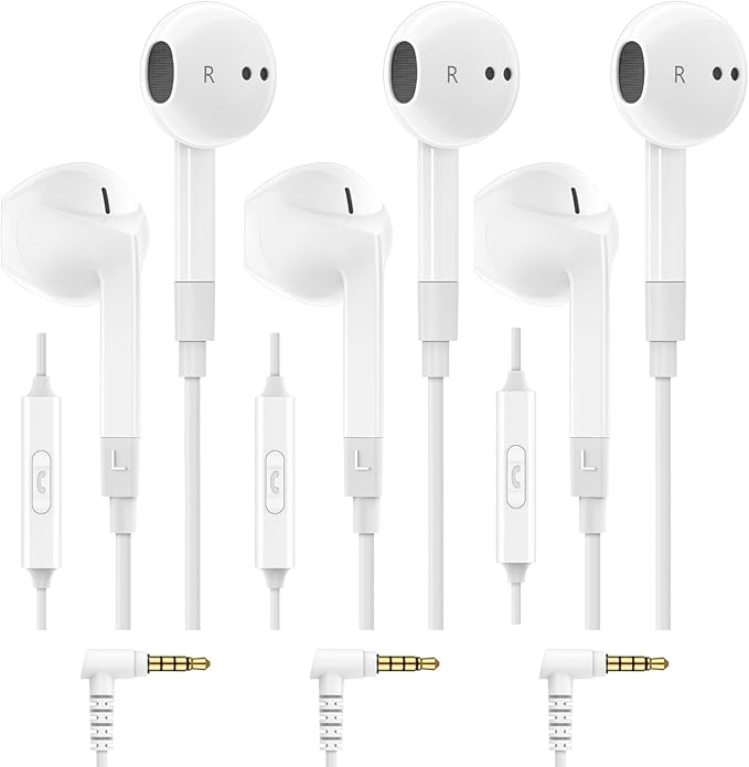 LUDOS FEROX 3 Pack Wired Earbuds in-Ear Headphones, 5 Year Warranty, Earphones with Microphone, Noise Isolation for 3.5mm Jack Ear Buds for iPhone, Samsung, Computer, Laptop, Kids, School Students