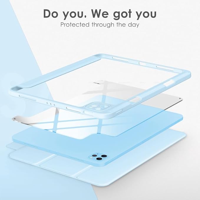 VIKESI for iPad Pro 11 Inch 4th/3rd/2nd/1st Generation Case, iPad Air 11-inch / 5th / 4th Generation Case with Clear Back,Pencil Holder,Auto Sleep/Wake,Camera Protection,Ice Blue
