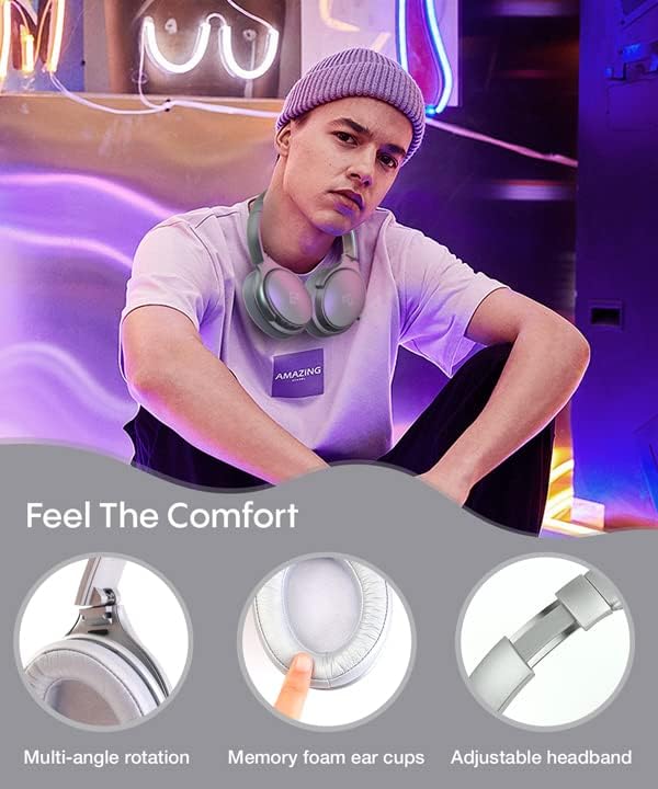 INFURTURE Over Ear Headphones Active Noise Cancelling Headphones,H1 Bluetooth Headphones, Deep Bass Headset, Low Latency, 90H Playtime, Foldable Headphone for Sport Running Cool Gadgets Gift