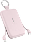 RORRY CharmGo Portable Charger, 10000mAh PD 30W Fast Charging Portable Charger Power Bank with Built-in Cables, Travel Keychain Charger Battery Pack for iPhone 17/16/15, for AirPods 2/3/4/Pro, Pink