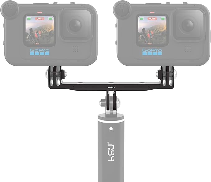 HSU Aluminum Dual Twin Mount Adapter (Extension) for GoPro Hero 13/12/11/10/9/8/7/6/5/4 DJI Osmo Action AKASO Campark and Other Action Cameras