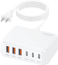 Updated USB C Fast Charger Block, 100W GaN 6 Port PD USB C QC USB A Wall Charger Adapter Plug Cube, Type C Charging Station Hub for iPhone 17 16 15 14 13 Pro Max iPad Samsung Pixel 5ft Extension Cord