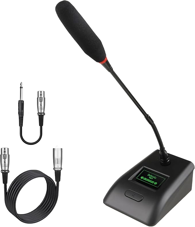 Desktop Gooseneck Conference Microphone Wired with 48V Phantom. Table Mounted Corded Condenser XLR Microphone with 26ft XLR Male to Female Cable and 6.35mm Adapter Cable for Speake, Studio, Recording