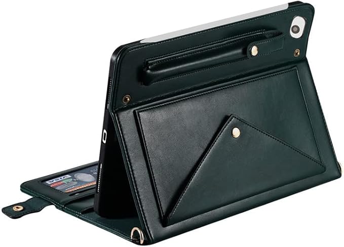 Handbag Case for iPad mini 5th/4th/3th/2th/1st Generation, Techcircle Folio Stand PU Leather Crossbody iPad mini Cover with Hand Strap, Multiple Card Slots Envelope Pocket Wallet Case, Midnight Green