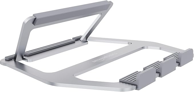 Amazon Basics Aluminum Portable Foldable Height Adjustable Laptop Stand for Devices up to 13", Silver