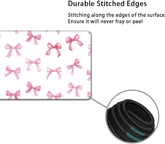 MIBITRI Keyboard Mouse Pad Set, Extended Gaming Mouse Pad+Ergonomics Keyboard Wrist Rest Support, Memory Foam, Easy Typing Pain Relief, 4Pcs XXL Ultra Thick Desk Mat, Pink Bows