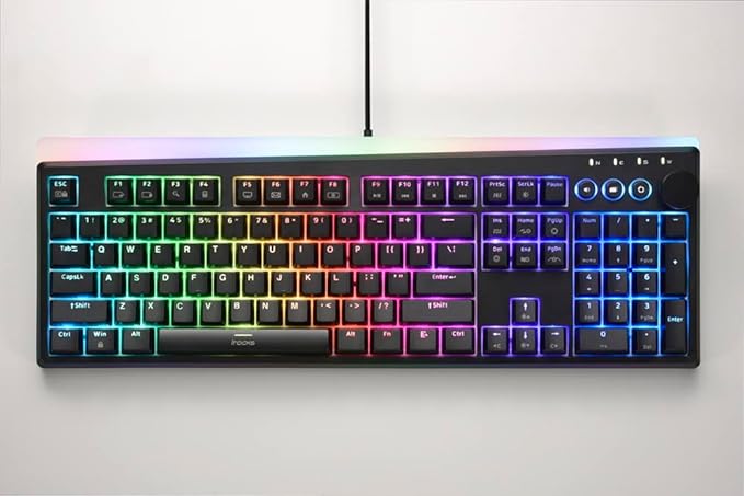 i-rocks K71M RGB Mechanical Gaming Keyboard with Media Control Knob, Switches (Brown), 107 Keys w/Full NKRO, PBT Keycaps, Multimedia Hotkeys, Detachable USB-C Cable and Onboard Storage, Black