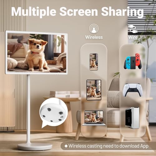 24" Portable Smart TV on Wheels | 1080p/4K UHD Touch Screen | 8GB RAM + 128GB Storage | 5-8 Hours Battery Life | Remote Control | Built-in 8MP/13MP Camera | 360° Rotating Display