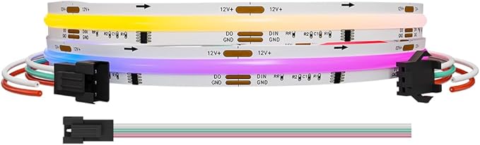 Smart WS2811 IC RGB COB LED Strip 3.2FT/1M, 720LED/m 20IC/M 10mm Width High Density Uniform Chasing Color Light DC12V White PCB Flexible Tape Light(No Adapter or Controller)