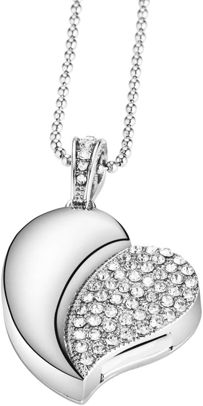 USB Flash Drive, Diamond Heart 8GB / 16GB / 32GB USB2.0 Waterproof USB Memory Stick Date Storage Pendrive Thumb Drives (16GB, Silver Heart)