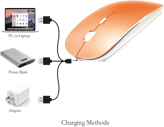 KLO Rechargeable Bluetooth 5.2/3.0/Type-C/USB-2.4G Mouse for MacBook/MacBook air/Pro/iPad, Wireless Mouse for Laptop/Notebook/pc/iPad/Chromebook (Orange)