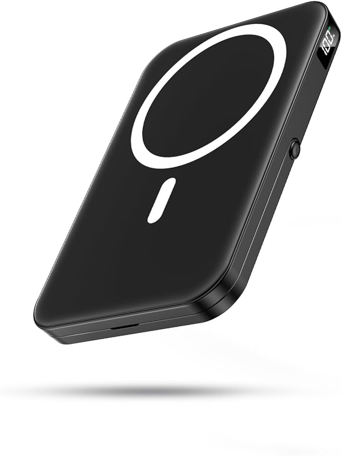 Portable Charger for Magsafe Battery Pack,10000mAh Power Bank with Foldable Stand,Travel Essential PD 22.5W Fast Charge,Magnetic Charge Wireless Charger for iPhone 17/16/15/14/13/12 Series–Black