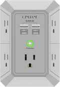 USB Wall Charger, Surge Protector, QINLIANF 5 Outlet Extender with 4 USB Charging Ports(2U2C) 3-Sided 1680J Power Strip Multi Plug Outlets Wall Adapter Spaced for Home Travel Office, Grey