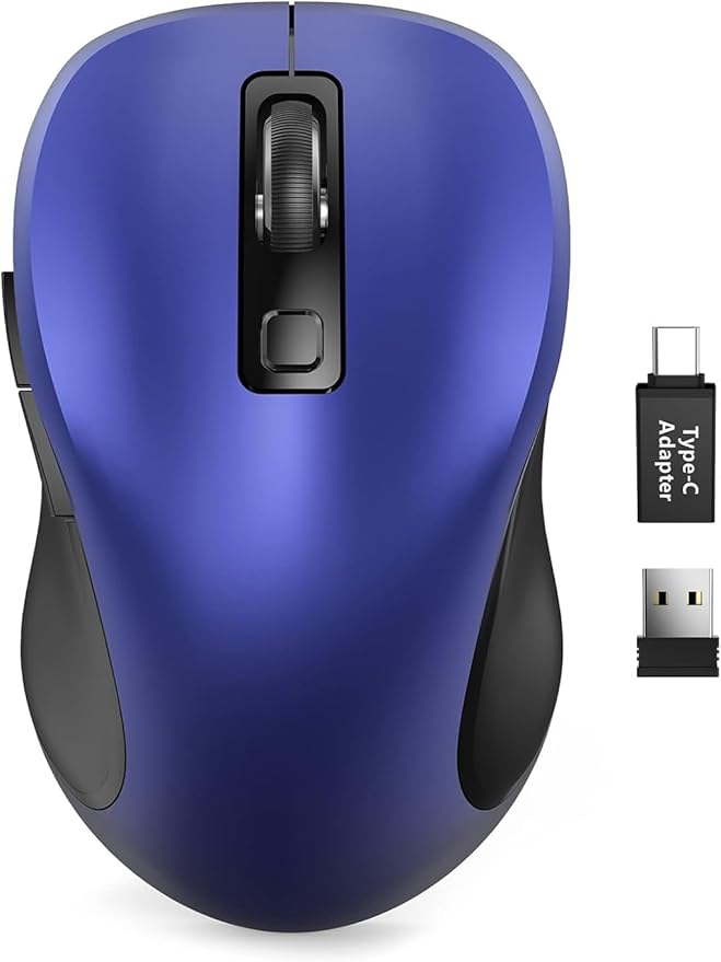 Trueque Wireless Mouse for Laptop, 2.4GHz Ergonomic Computer Mouse with Back & Forward Buttons, 3 Adjustable DPI Levels, 6 Buttons, Optical USB Cordless Mice for Windows PC, M01 (Deep Blue)