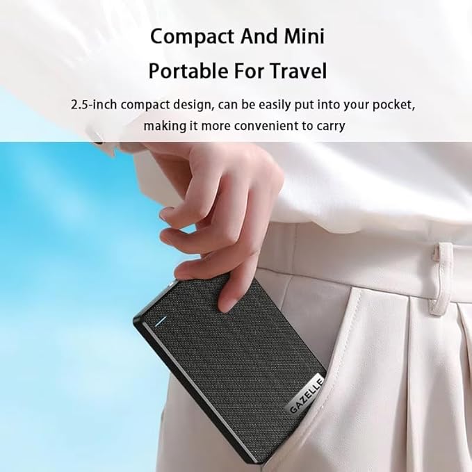 GAZELLE High-Speed 1TB Ultra Slim Portable External Hard Drive - 2-in-1 Type C & USB 3.0, Compatible with PC, Mac, Laptop, PS4, Xbox, iPad, Tablet, Mobile (Black) - 1 Year Warranty