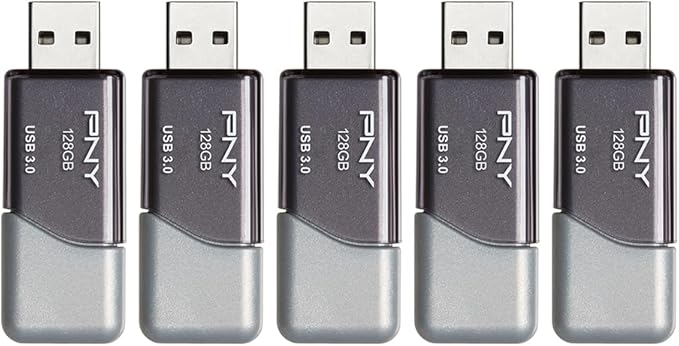 PNY 128GB Turbo Attaché 3 USB 3.0 Flash Drive 5-Pack – Grey, P-FD128X5TBOP-MP, 100MB/s, Light-Weight Durable - Data Storage and Transfer