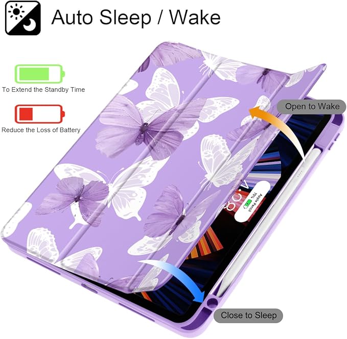 May Chen Case for iPad Pro 11-Inch M5/M4 2025/2024 (6th/5th Generation), Clear Transparent Print Back Shell Slim Stand Shockproof Tablet Cover, Auto Wake/Sleep, Butterfly P787