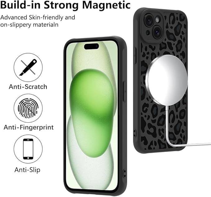 KANGHAR Case for iPhone 15 Plus Phone Case [Compatible with Magsafe] Leopard Printed Pattern Cute Cheetah Protective Magnetic Case for Girls Women Men 6.7"