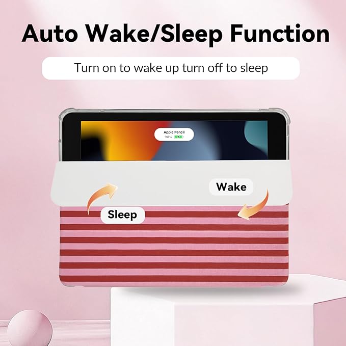 Lovmooful Compatible for iPad 5/6 (9.7-Inch,2018/2017 Model,6th/5th Generation) Case with Pencil Holder Cute Striped with Aesthetic Design Soft TPU Trifold Stand Protective-Red