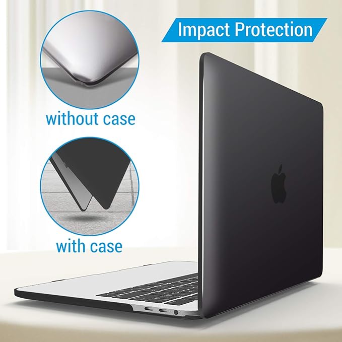IBENZER Compatible with MacBook Pro 15 Inch Case 2019 2018 2017 2016 A1990 A1707, Hard Shell Case with Keyboard Cover & Type C Adapter for Mac Pro 15 Touch Bar, Black, T15BK+1TC A