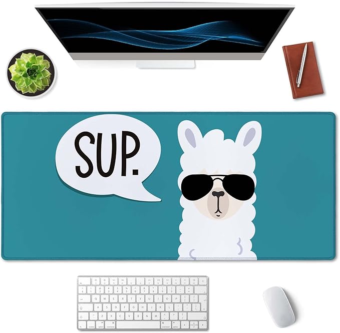 SSOIU Extended Mouse Pad, XXL Gaming Mouse Pads, Large Big Mousepad Laptop Computer Keyboard Mat Desk Pad with Non-Slip Base Stitched Edge for Gaming Office, 35.5 x 15.7 inch, Sup Llama
