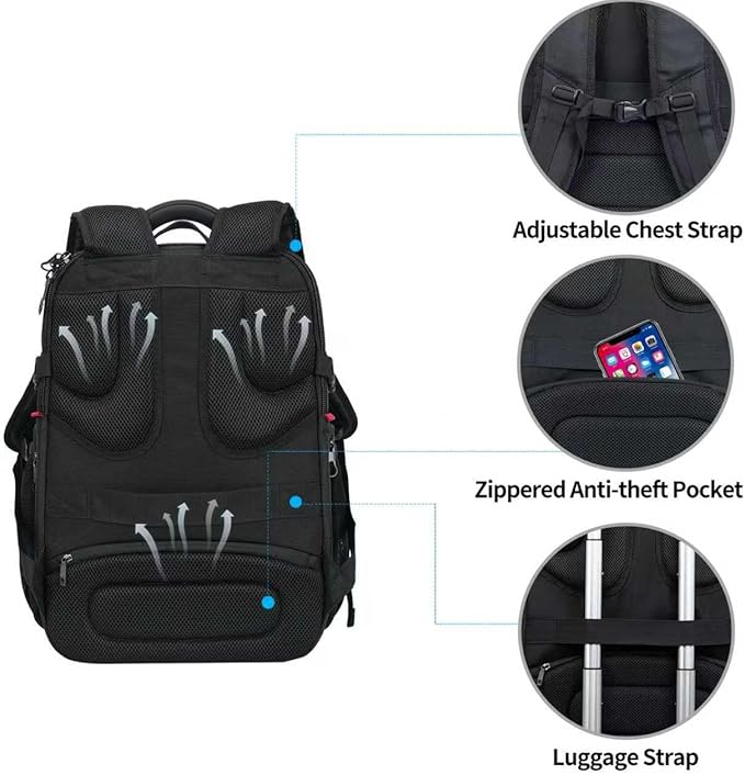 KROSER Travel Laptop Backpack 17.3 Inch XL Computer Backpack with Hard Shell Saferoom RFID Pockets Water-Repellent Business College Daypack Stylish Bag for Men/Women-Black Grey