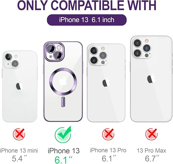 Hython Magnetic Clear for iPhone 13 Case with Camera Lens Protector [Compatible with MagSafe] Luxury Plating Edge Slim Soft TPU Cover Protective Phone Case for iPhone 13 6.1", Deep Purple