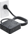 TROND Surge Protector Power Strip, 10FT Flat Plug Extension Cord with 8 Outlets & 4 USB Ports (3 USB C), 1625W, Wall Mount Outlet Extender for Home Office Dorm Room Essentials, Black