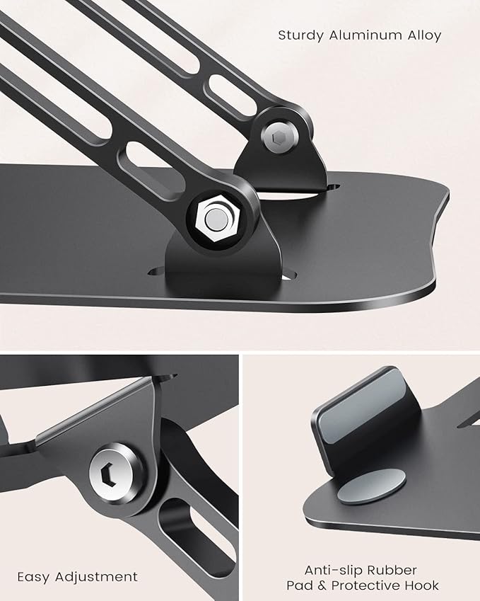 JOIOT Laptop Stand, Adjustable Laptop Stand for Desk, Aluminum Computer Stand Portable Laptop Riser, Foldable Laptop Holder for Mac HP ASUS Acer Surface ThinkPad Dell Lenovo