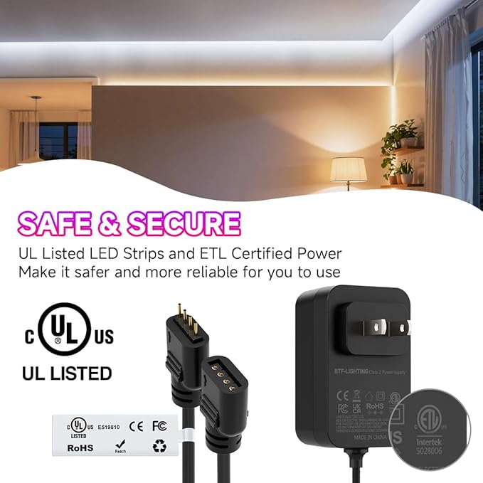 BTF-LIGHTING FCOB COB CCT 12VDC LED Strip Kit UL Listed Flexible High Density 640LED/m 32.8FT RF Remote Controller Tunable CT 2700K-6500K CRI 90+ for Bedroom Kitchen Under Cabinet Indoor