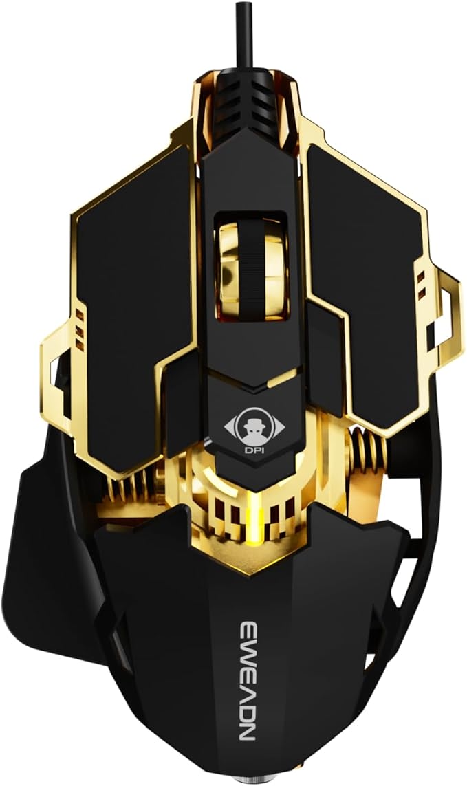 SEUNKWANG EWEADN G5 Wired Gaming Mouse, Ergonomic RGB Computer Mouse, 12800 Adjustable DPI, 9 Programmable Macro Buttons with Rapid Fire Key Compatible for PC/Laptop/Windows- Black&Gold
