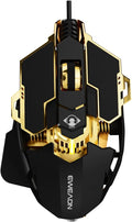 SEUNKWANG EWEADN G5 Wired Gaming Mouse, Ergonomic RGB Computer Mouse, 12800 Adjustable DPI, 9 Programmable Macro Buttons with Rapid Fire Key Compatible for PC/Laptop/Windows- Black&Gold