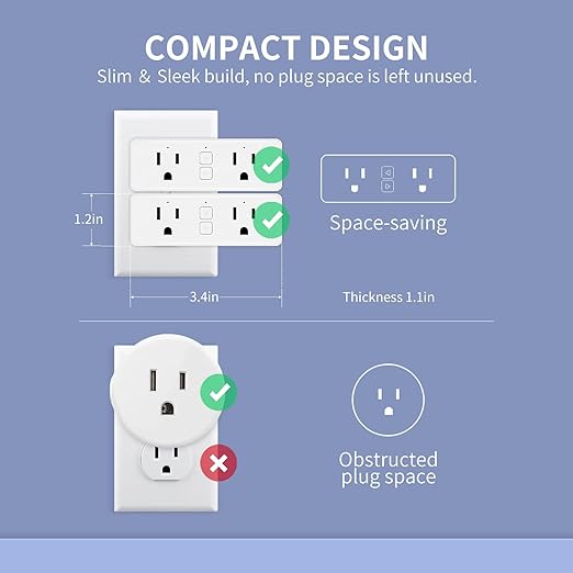 Dual Smart Plug, Matter Smart Plug, Smart Plugs That Compatible with Siri, Alexa, Google Home, Smartthings, WiFi Plug w/Remote Control, Timer & Schedule, White, 4-Pack