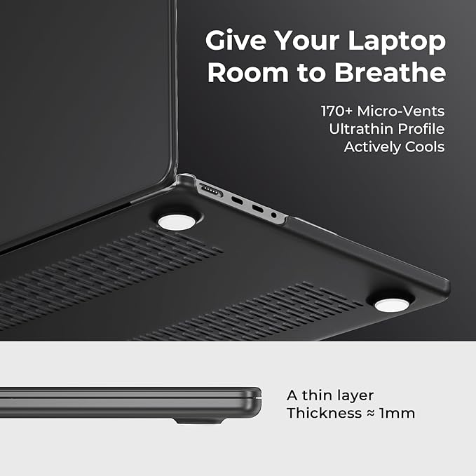 EooCoo Compatible with MacBook Pro 14 inch Case M5 2026 2025-2021 M4 M3 M2 M1 Pro/Max, Matte Grip, Bump-Resistant Hard Shell Laptop Protective Cover Case - Space Black