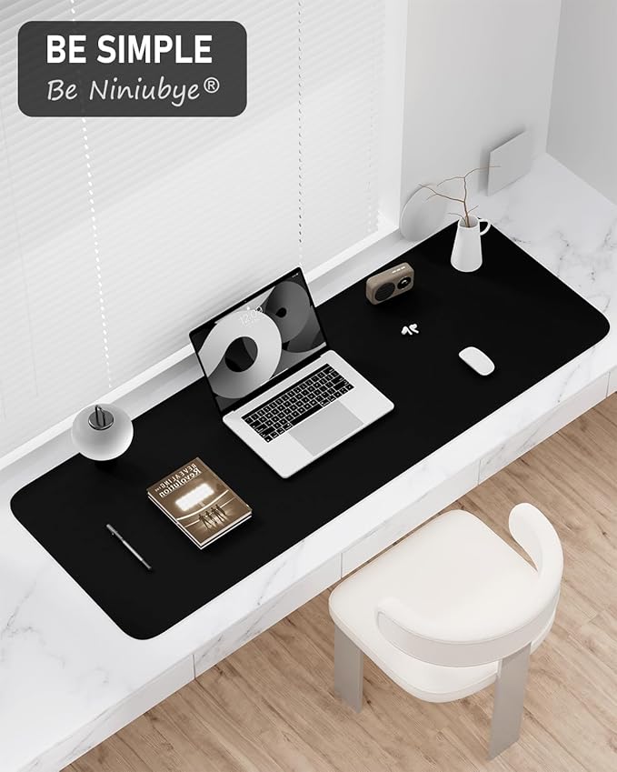 Desk Pad, 48" x 17" PU Leather Non-Slip Desk Mat Large Mouse Pad for Desktop, Waterproof Laptop Computer Writing Mat for Office, Home, Work, Gaming, Black