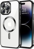 Hython Magnetic Clear for iPhone 14 Pro Max Case with Camera Lens Protector [Compatible with MagSafe] Plating Edge Slim Soft TPU Cover Protective Phone Case for iPhone 14 Pro Max 6.7", Black