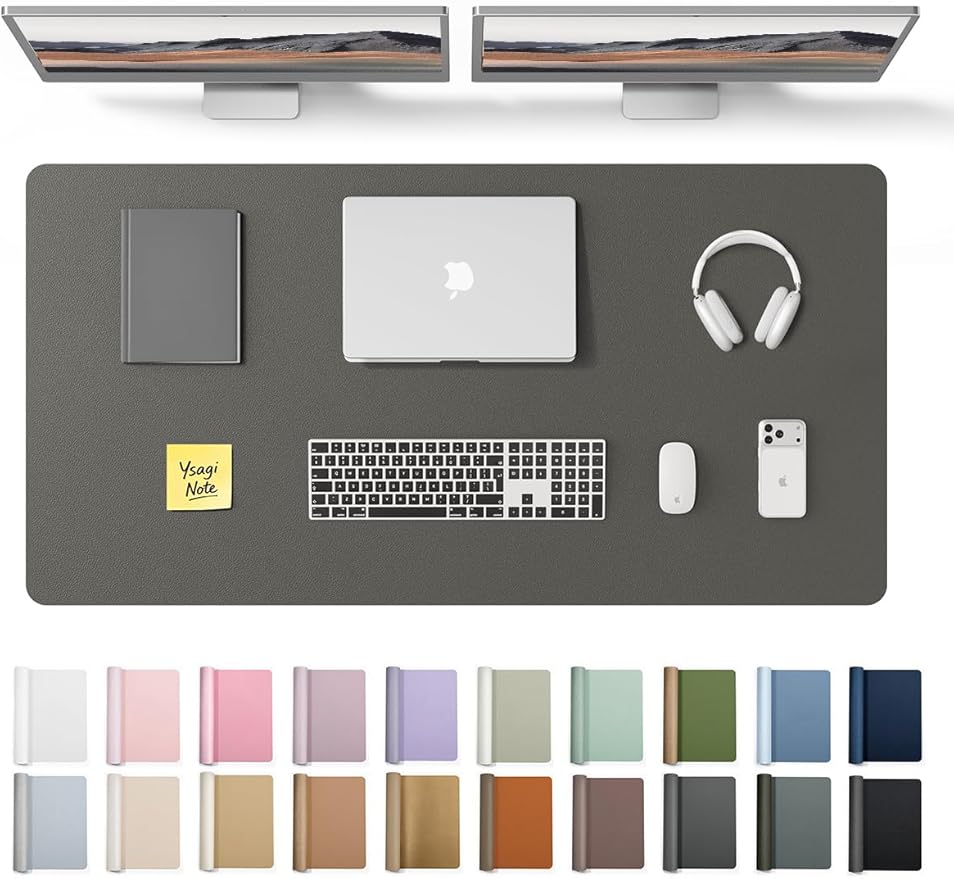 YSAGi Leather Desk Protector, Office Mat, Large Mouse Mat, Non-Slip PU Leather Blotter, Laptop Desk Pad, Waterproof Writing Pad for Office and Home (Dark Grey, 47.2" x 23.6")